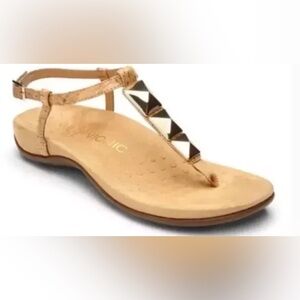 Vionic Nala Tan Beige Gold Stud Post Sandals Ankle Straps 9